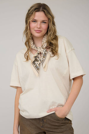 Daily Washed Raw Edge V Neck T Shirt