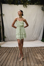 Promesa USA - Floral Print Straight Neck Cami Strap Mini Dress: Seagrass / S