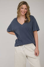 Daily Washed Raw Edge V Neck T Shirt