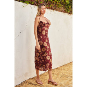 Bronzed Merlot Cowl Neck Midi Slip Dress