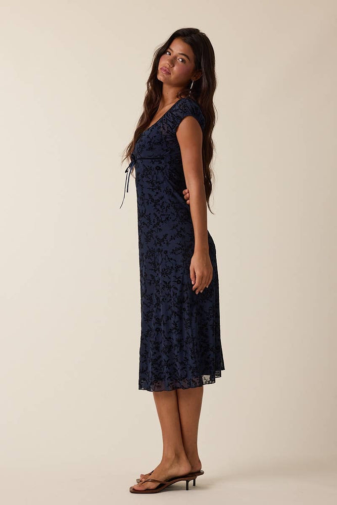 Velvet Vines Cap Sleeve Midi Dress