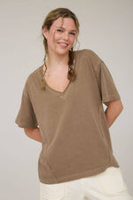 Daily Washed Raw Edge V Neck T Shirt