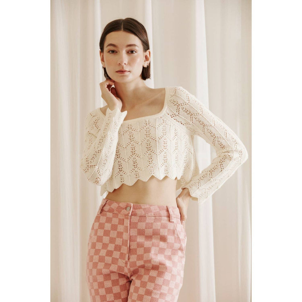 Scallop and Lace Crochet Crop Top