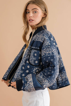 Inky Paisley Quilted Crop Jacket