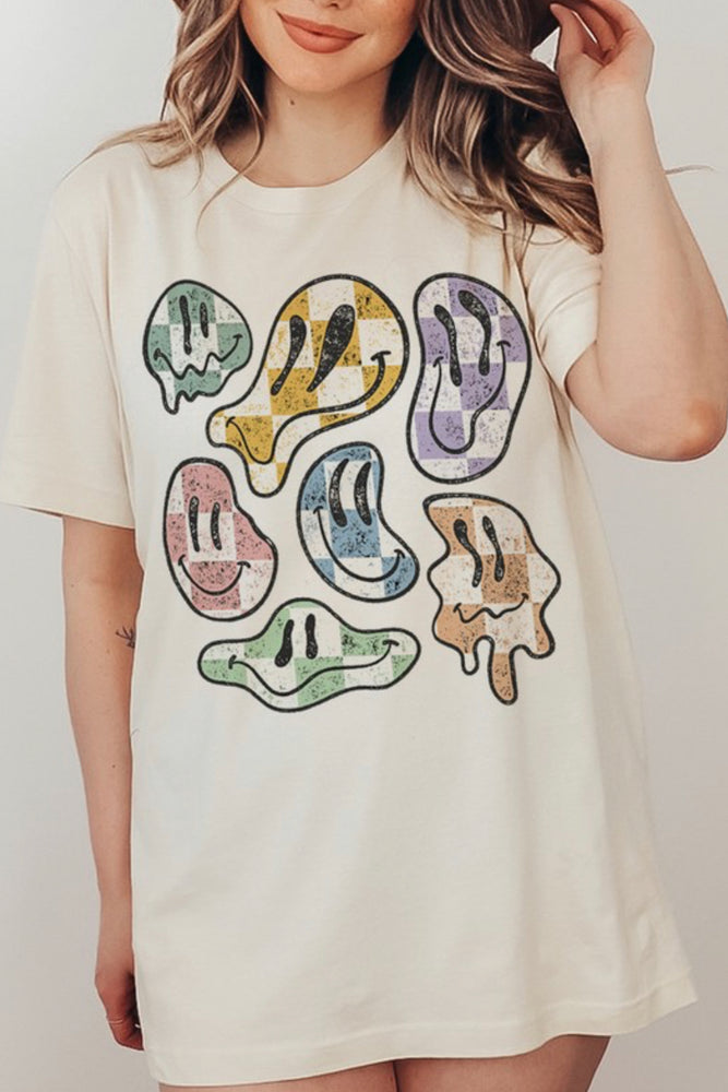 
                
                    Load image into Gallery viewer, Groovy Melted Smiley Face Retro Oversized T Shirt
                
            