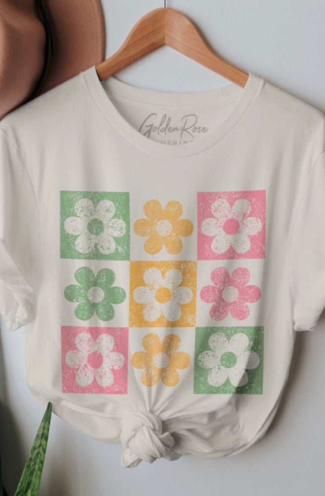 Checkered Flower Retro Oversized T Shirt